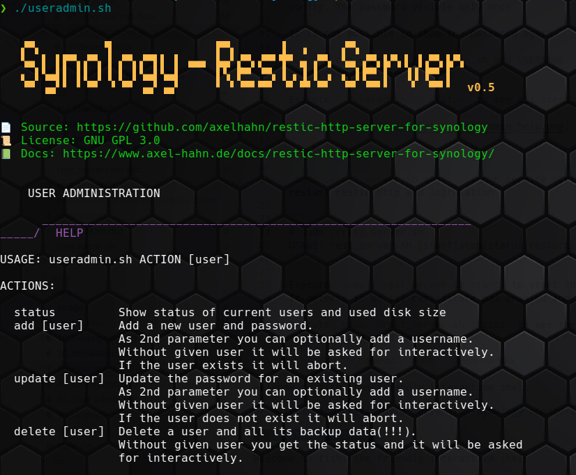 Help of user admin